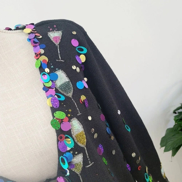 Design Options Phillip Jane Gordon Party Cocktail Sequin Cardigan Ugly Sweater L - Picture 5 of 15